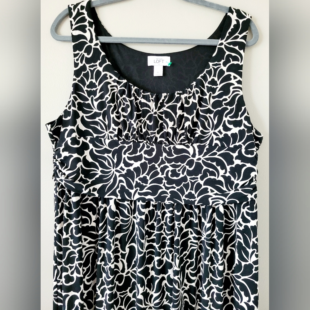 LOFT Ann Taylor Black/White Floral Sleeveless Dress Stretchy Comfy XL - Picture 3 of 16